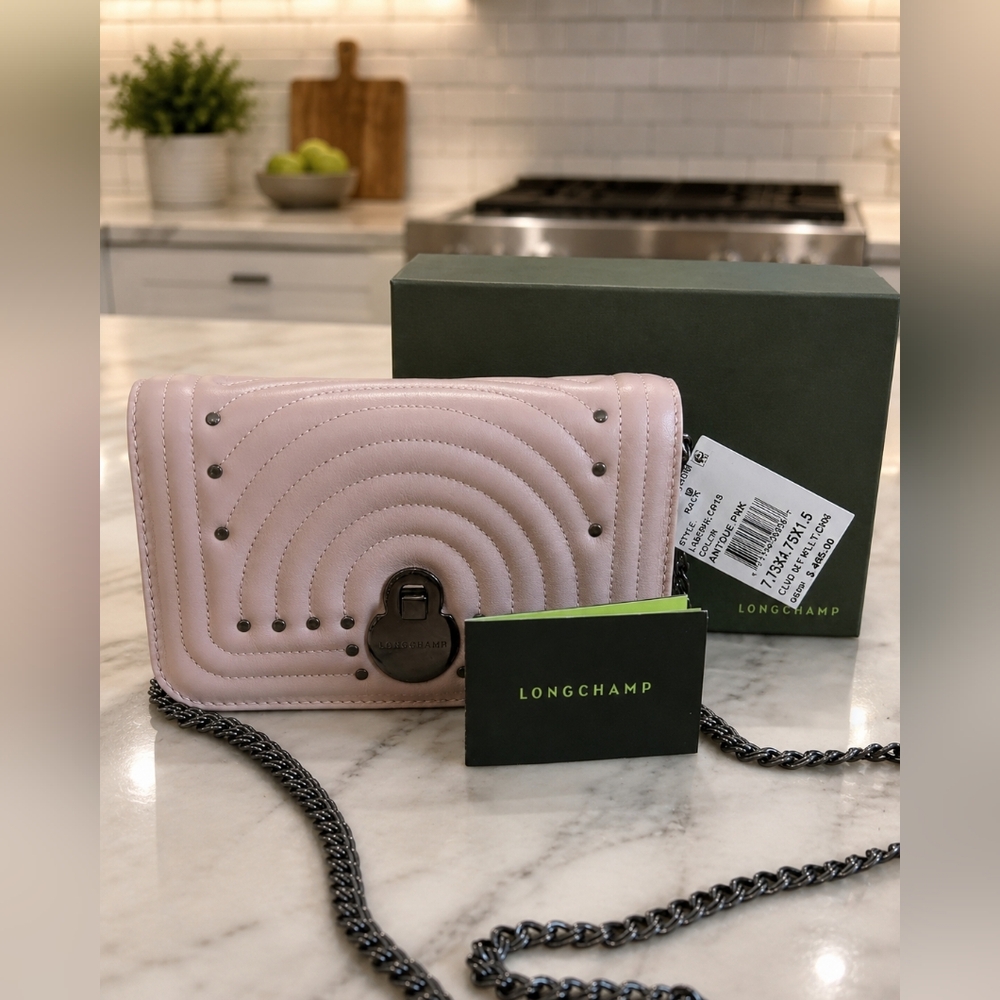 Longchamp Cavalcade Light Pink Quilted Leather Chain Strap Crossbody